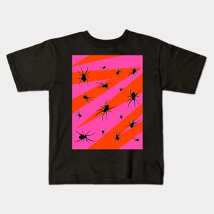 Halloween Spider Pattern on Pink and Orange Kids T-Shirt